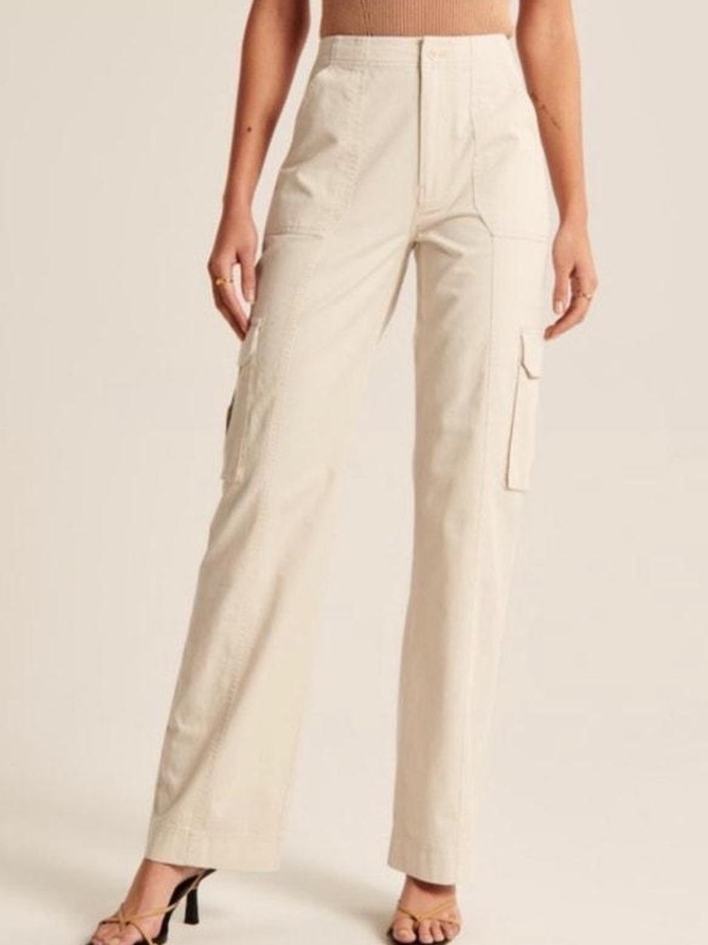 abercrombie & fitch High-Waist Wide-Leg Cargo Pants - Cream size 00